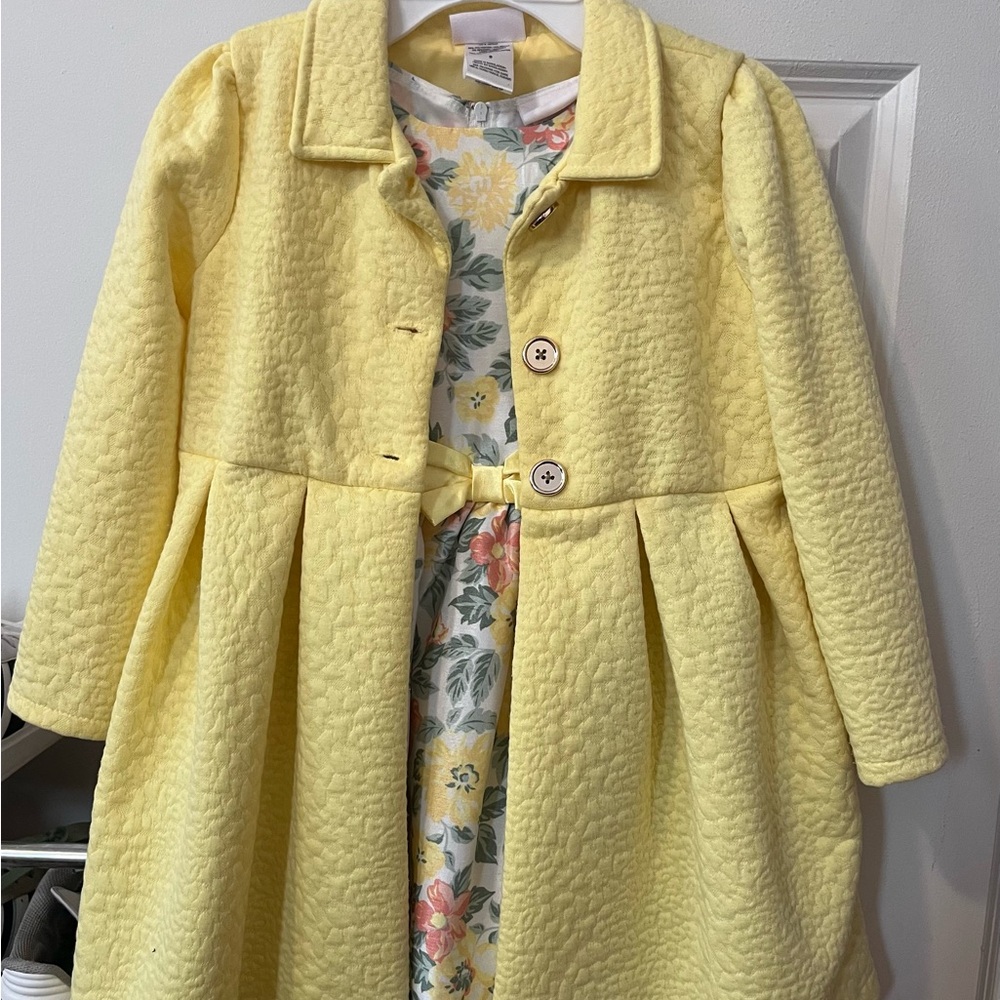Little Lass Floral Dress with Yellow Kids overcoat
